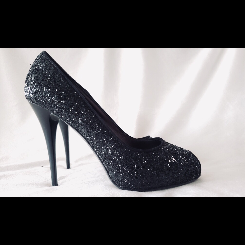 Giuseppe Zanotti Black Sequence High Heel Open Toe